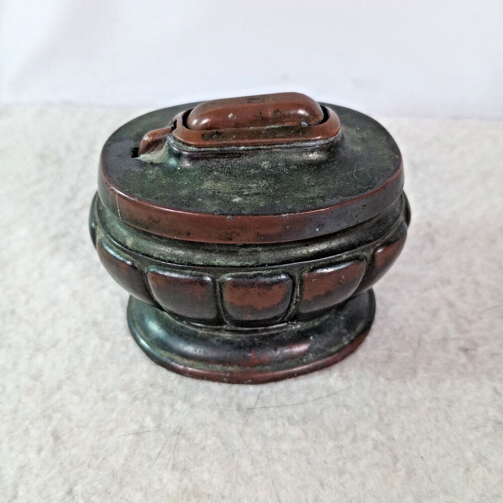 Vintage MCM Tabletop Cigarette Lighter Brown Green Patina Table Lighter 3"